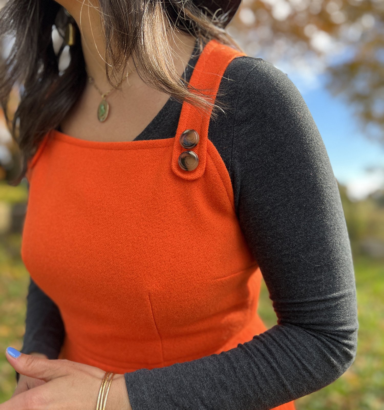 ORANGE WOOL PINAFORE - VINTAGE VERY EASY VOGUE 8849 — BURIED DIAMOND